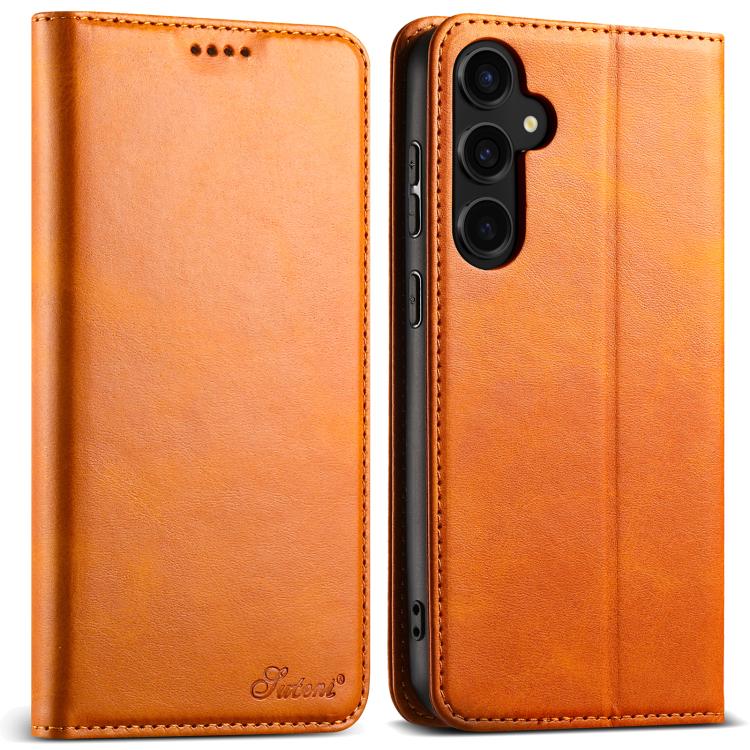 For Samsung Galaxy S25+ 5G Suteni Calf Texture Horizontal Flip Leather Phone Case(Khaki) - Galaxy S25+ 5G Cases by Suteni | Online Shopping South Africa | PMC TechLife | Buy Now Pay Later Mobicred