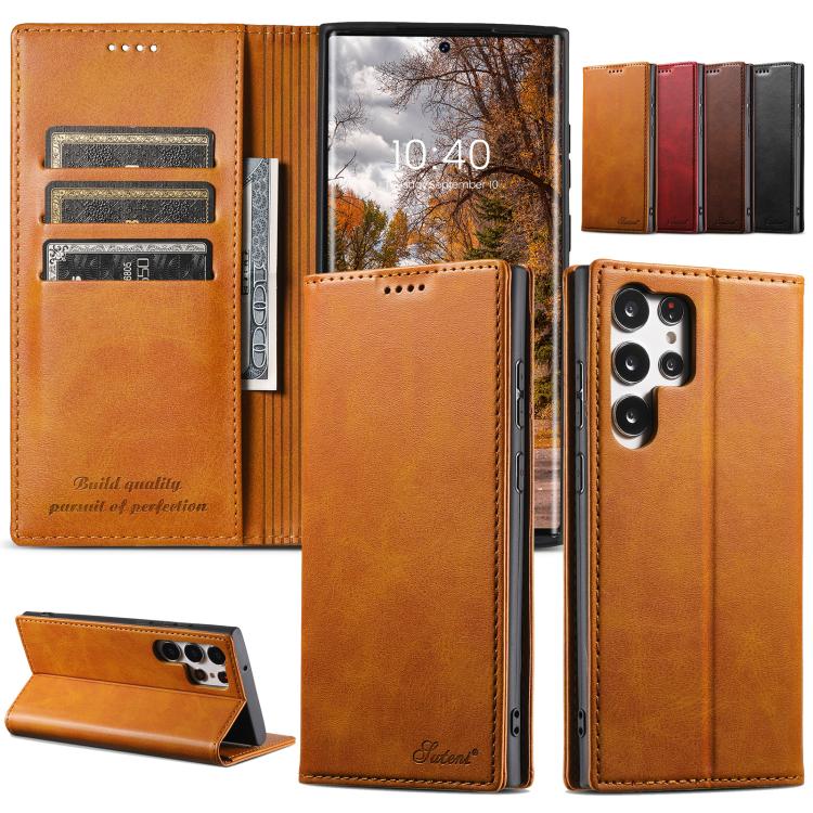 For Samsung Galaxy S25+ 5G Suteni Calf Texture Horizontal Flip Leather Phone Case(Brown) - Galaxy S25+ 5G Cases by Suteni | Online Shopping South Africa | PMC TechLife | Buy Now Pay Later Mobicred