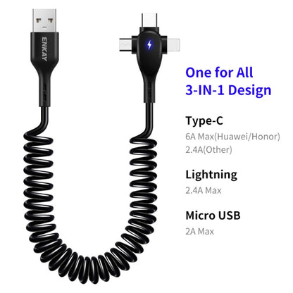 ENKAY Hat-Prince 3 in 1 6A USB to 8 Pin+Type-C+Micro USB Supper Fast Charge Spring Cable, Length: 1.8m(White) - Multifunction Cable by ENKAY | Online Shopping South Africa | PMC Jewellery | Buy Now Pay Later Mobicred