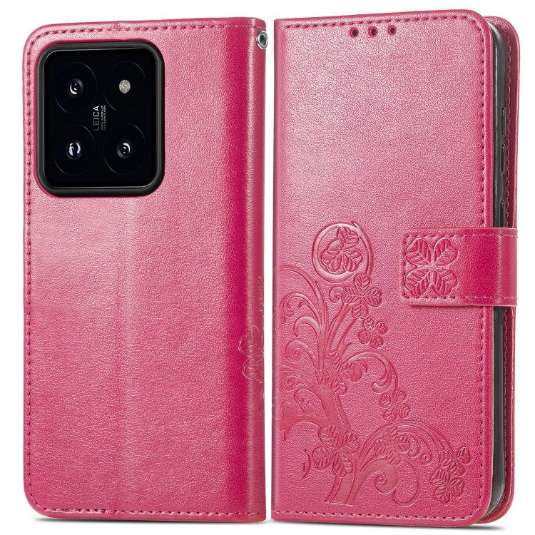 For Xiaomi 14 Pro Four-leaf Clasp Embossed Leather Phone Case(Magenta) - 14 Pro Cases by PMC Jewellery | Online Shopping South Africa | PMC Jewellery | Buy Now Pay Later Mobicred