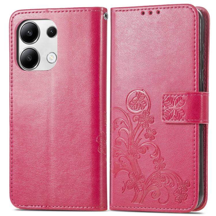 For Xiaomi Redmi Note 13 4G Four-leaf Clasp Embossed Leather Phone Case(Magenta) - Note 13 Cases by PMC TechLife | Online Shopping South Africa | PMC TechLife | Buy Now Pay Later Mobicred