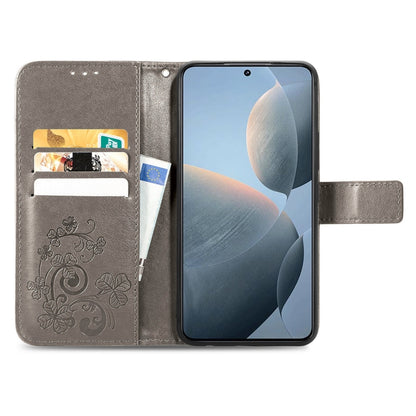 For Xiaomi Redmi K70E Four-leaf Clasp Embossed Leather Phone Case(Gray) - K70E Cases by PMC Jewellery | Online Shopping South Africa | PMC Jewellery | Buy Now Pay Later Mobicred