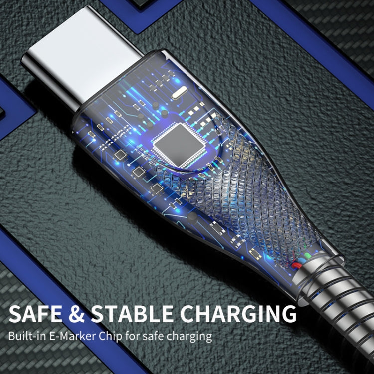 ENKAY ENK-CB132 USB to USB-C / Type-C Carbon Steel Hose Spring 6A Supper Fast Charging Data Cable, Length:2m(Silver) - USB-C & Type-C Cable by ENKAY | Online Shopping South Africa | PMC TechLife | Buy Now Pay Later Mobicred