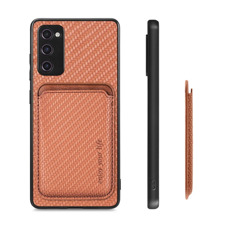 For Samsung Galaxy S20 FE Carbon Fiber Leather Card Magsafe Magnetic Phone Case(Brown) - Galaxy S20 FE Cases by PMC Jewellery | Online Shopping South Africa | PMC Jewellery