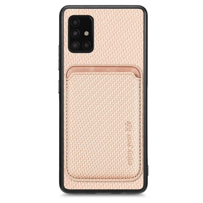 For Samsung Galaxy A51 5G Carbon Fiber Leather Card Magsafe Magnetic Phone Case(Khaki) - Galaxy Phone Cases by PMC Jewellery | Online Shopping South Africa | PMC Jewellery