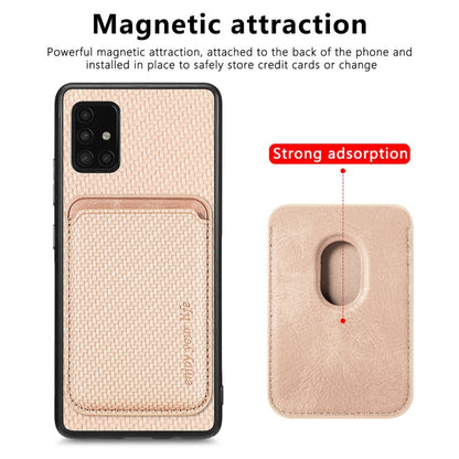 For Samsung Galaxy A51 5G Carbon Fiber Leather Card Magsafe Magnetic Phone Case(Khaki) - Galaxy Phone Cases by PMC Jewellery | Online Shopping South Africa | PMC Jewellery