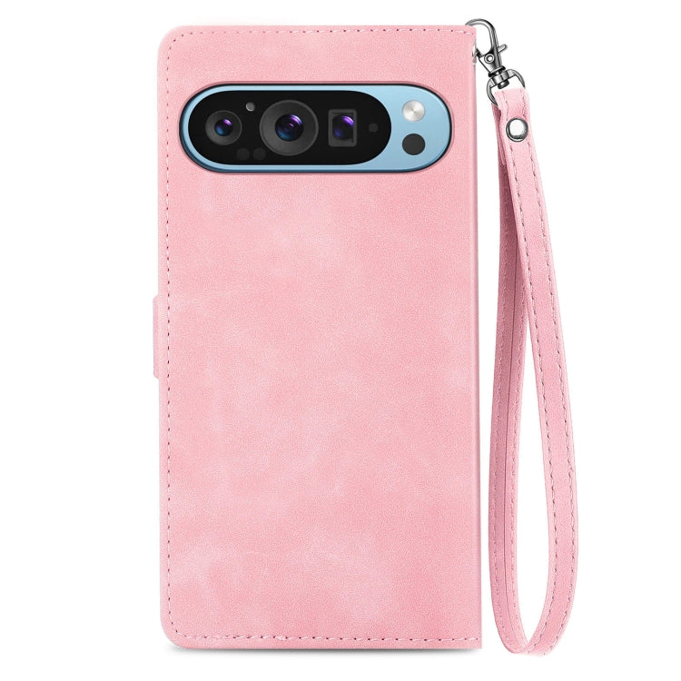 For Google Pixel 9 Pro Embossed Flower Zipper Leather Phone Case(Pink) - Google Cases by PMC Jewellery | Online Shopping South Africa | PMC Jewellery | Buy Now Pay Later Mobicred