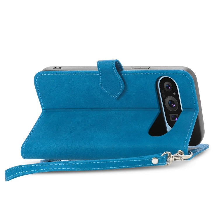 For Google Pixel 9 Embossed Flower Zipper Leather Phone Case(Blue) - Google Cases by PMC Jewellery | Online Shopping South Africa | PMC Jewellery | Buy Now Pay Later Mobicred