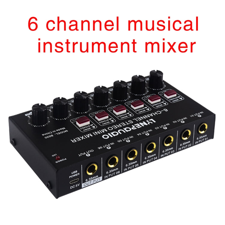 B020 Mini 6-Channel Stereo Audio Mixer Musical Instrument Mixer Electric Wind Electric Guitar Electronic Piano Drums Mixer -  by PMC Jewellery | Online Shopping South Africa | PMC Jewellery | Buy Now Pay Later Mobicred