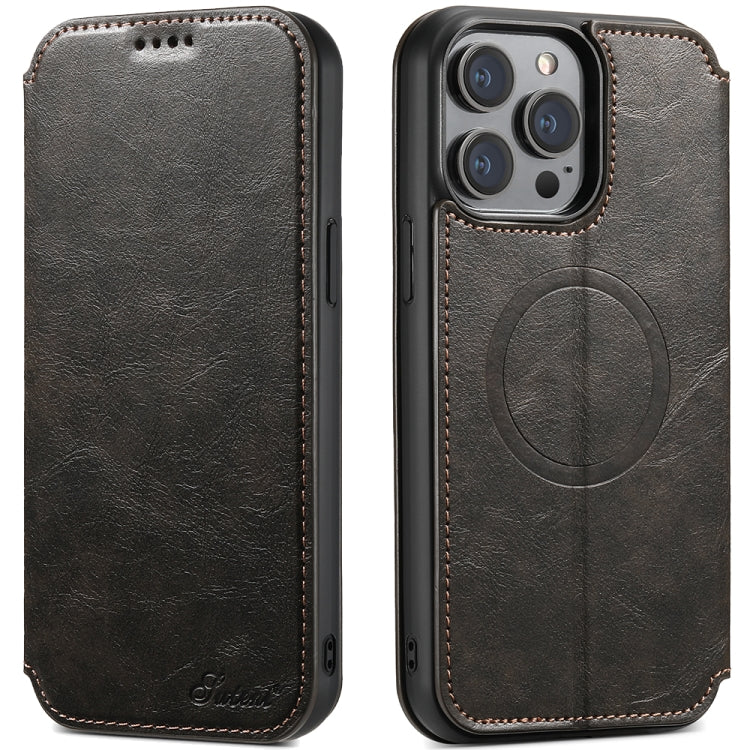 For iPhone 12 Pro Max Suteni J05 Leather Magnetic Magsafe Phone Case(Black) - free shipping - PMC Jewellery - Order now!