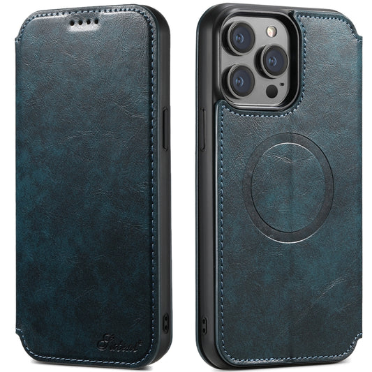 For iPhone 14 Pro Suteni J05 Leather Magnetic Magsafe Phone Case(Blue) - iPhone 14 Pro Cases by Suteni | Online Shopping South Africa | PMC Jewellery | Buy Now Pay Later Mobicred