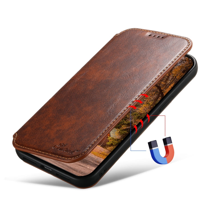 For iPhone 14 Pro Max Suteni J05 Leather Magnetic Magsafe Phone Case(Khaki) - iPhone 14 Pro Max Cases by Suteni | Online Shopping South Africa | PMC TechLife | Buy Now Pay Later Mobicred