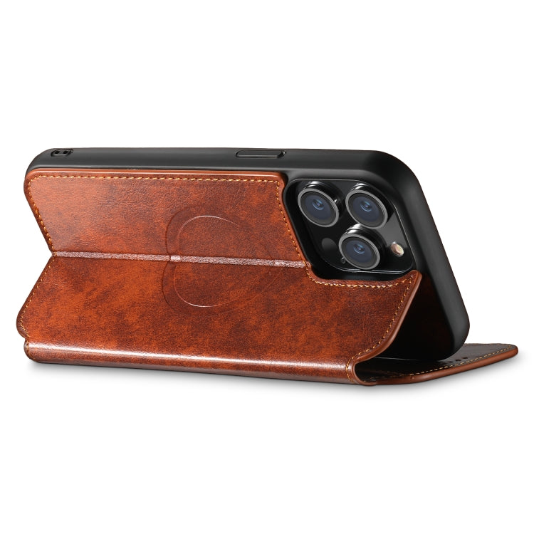 For iPhone 14 Pro Max Suteni J05 Leather Magnetic Magsafe Phone Case(Khaki) - iPhone 14 Pro Max Cases by Suteni | Online Shopping South Africa | PMC TechLife | Buy Now Pay Later Mobicred
