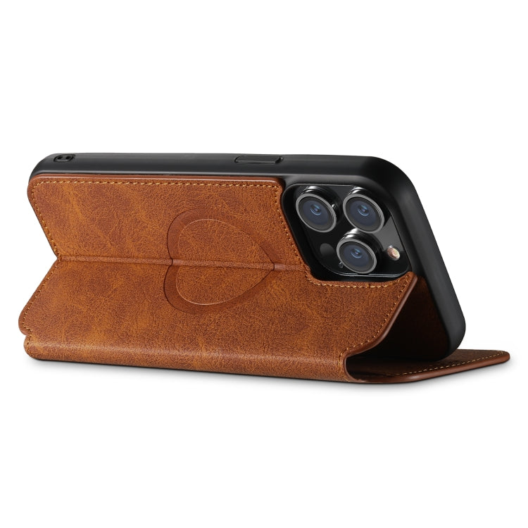 For iPhone 13 Pro Max Suteni J06 Retro Matte Litchi Texture Leather Magnetic Magsafe Phone Case(Khaki) - free shipping - PMC Jewellery - Order now!