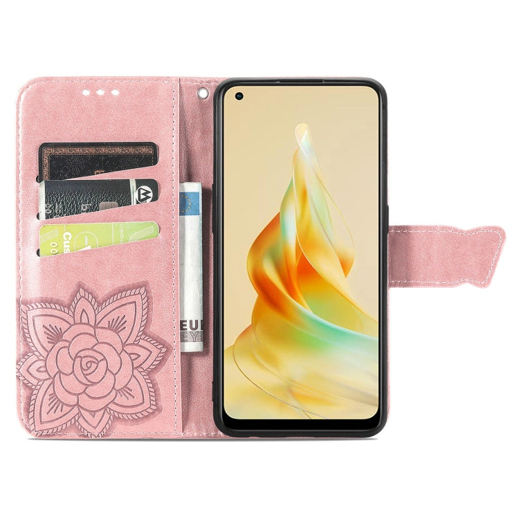 For OPPO Reno8 T 4G Butterfly Love Flower Embossed Leather Phone Case(Rose Gold) - OPPO Cases by PMC Jewellery | Online Shopping South Africa | PMC Jewellery | Buy Now Pay Later Mobicred