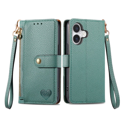 For iPhone 16 Pro Max Love Zipper Lanyard Leather Phone Case(Green) - iPhone 16 Pro Max Cases by PMC Jewellery | Online Shopping South Africa | PMC Jewellery | Buy Now Pay Later Mobicred