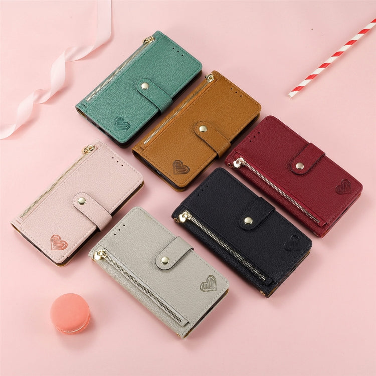 For iPhone 16 Plus Love Zipper Lanyard Leather Phone Case(Brown) - free shipping - PMC Jewellery - Order now!