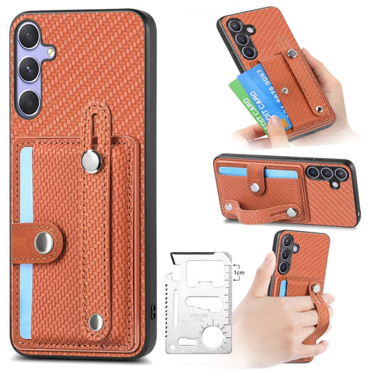 For Samsung Galaxy S25 5G Wristband Kickstand Wallet Back Phone Case with Tool Knife(Brown) - Galaxy S25 5G Cases by PMC Jewellery | Online Shopping South Africa | PMC Jewellery | Buy Now Pay Later Mobicred