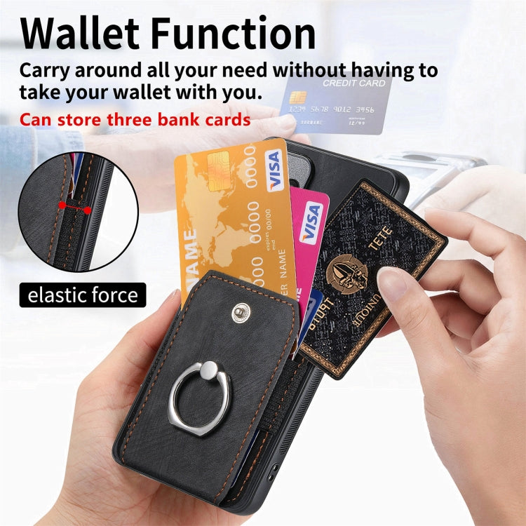 For Samsung Galaxy S25+ 5G Retro Skin-feel Ring Card Wallet Phone Case(Black) - Galaxy S25+ 5G Cases by PMC TechLife | Online Shopping South Africa | PMC TechLife | Buy Now Pay Later Mobicred