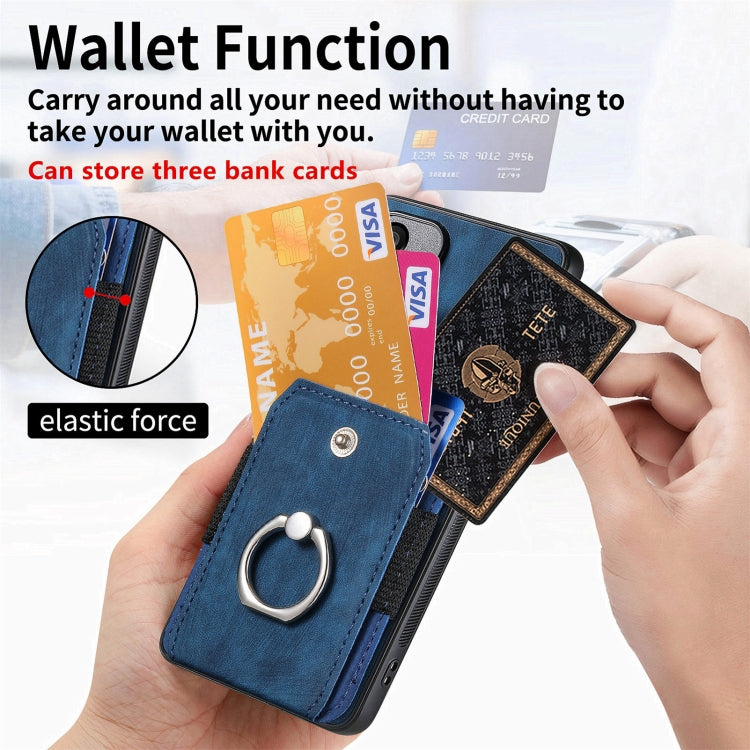 For Samsung Galaxy S25+ 5G Retro Skin-feel Ring Card Wallet Phone Case(Blue) - Galaxy S25+ 5G Cases by PMC Jewellery | Online Shopping South Africa | PMC Jewellery | Buy Now Pay Later Mobicred