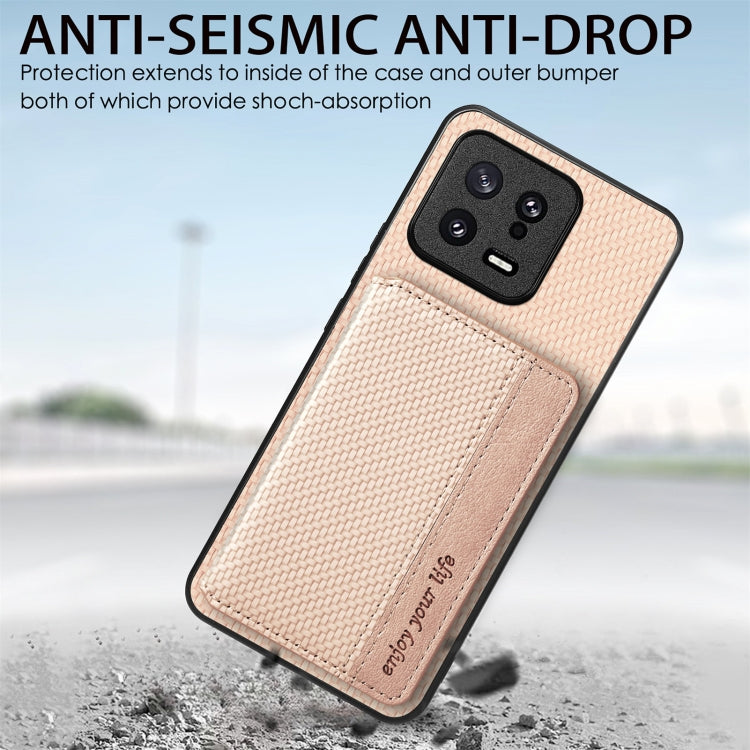 For Redmi Note 12 5G Carbon Fiber Magnetic Card Bag Phone Case(Brown) - Xiaomi Cases by PMC TechLife | Online Shopping South Africa | PMC TechLife | Buy Now Pay Later Mobicred