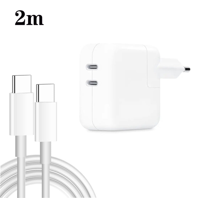 35W PD3.0 USB-C / Type-C Dual Port Charger with 2m Type-C to Type-C Data Cable, EU Plug - free shipping - PMC Jewellery - Order now!