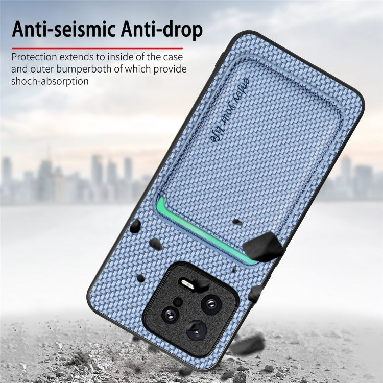 For Xiaomi 13 Carbon Fiber Leather Card Magsafe Phone Case(Khaki) - 13 Cases by PMC TechLife | Online Shopping South Africa | PMC TechLife