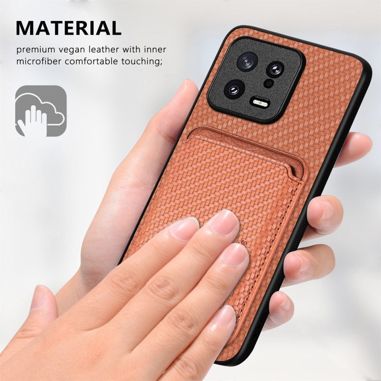 For Xiaomi 13 Carbon Fiber Leather Card Magsafe Phone Case(Khaki) - 13 Cases by PMC TechLife | Online Shopping South Africa | PMC TechLife