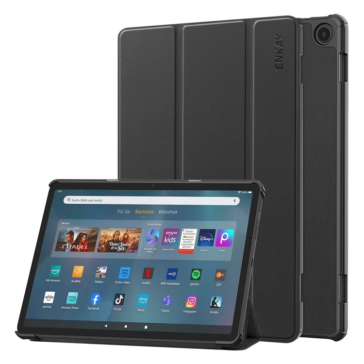 For Amazon Fire Max 11 ENKAY Tri-fold Custer Texture Leather Smart Tablet Case(Black) - Amazon by ENKAY | Online Shopping South Africa | PMC TechLife | Buy Now Pay Later Mobicred