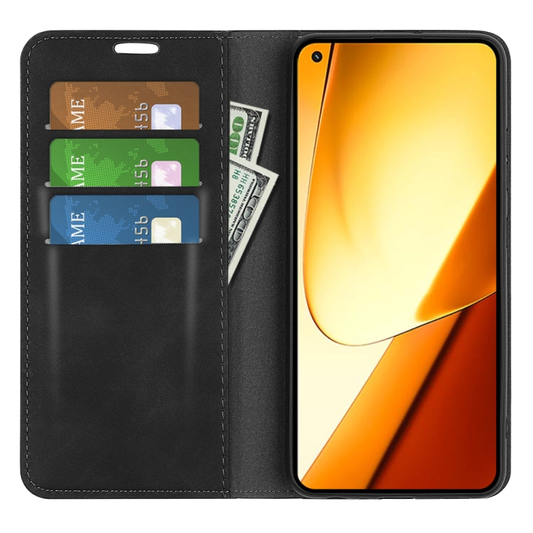 For Realme 11 Retro-skin Magnetic Suction Leather Phone Case(Black) - Realme Cases by PMC TechLife | Online Shopping South Africa | PMC TechLife | Buy Now Pay Later Mobicred