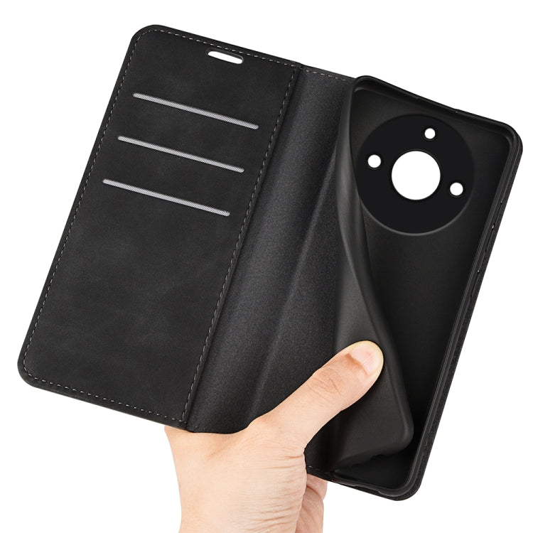 For Realme 11 Retro-skin Magnetic Suction Leather Phone Case(Black) - Realme Cases by PMC TechLife | Online Shopping South Africa | PMC TechLife | Buy Now Pay Later Mobicred