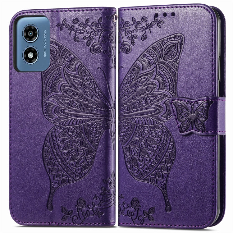 For Motorola Moto G  Play  2024 Butterfly Love Flower Embossed Leather Phone Case(Dark Purple) - Motorola Cases by PMC Jewellery | Online Shopping South Africa | PMC Jewellery | Buy Now Pay Later Mobicred