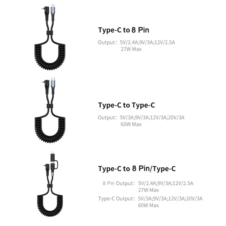ENKAY PD 27W Type-C to 8 Pin 3A Elbow Expansion Spring Coiled Fast Chrging Data Cable, Length: 1.5m - free shipping - PMC Jewellery - Order now!