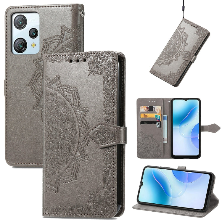 For Blackview A53 Mandala Flower Embossed Leather Phone Case(Gray) - More Brand by PMC Jewellery | Online Shopping South Africa | PMC Jewellery | Buy Now Pay Later Mobicred