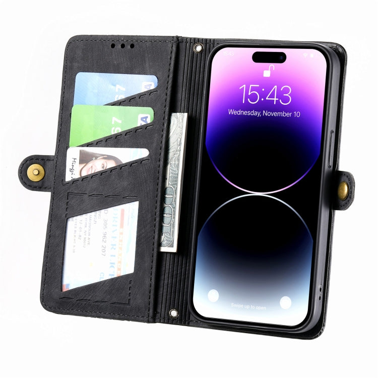 For iPhone 13 Geometric Zipper Wallet Side Buckle Leather Phone Case(Black) - free shipping - PMC TechLife - Order now!