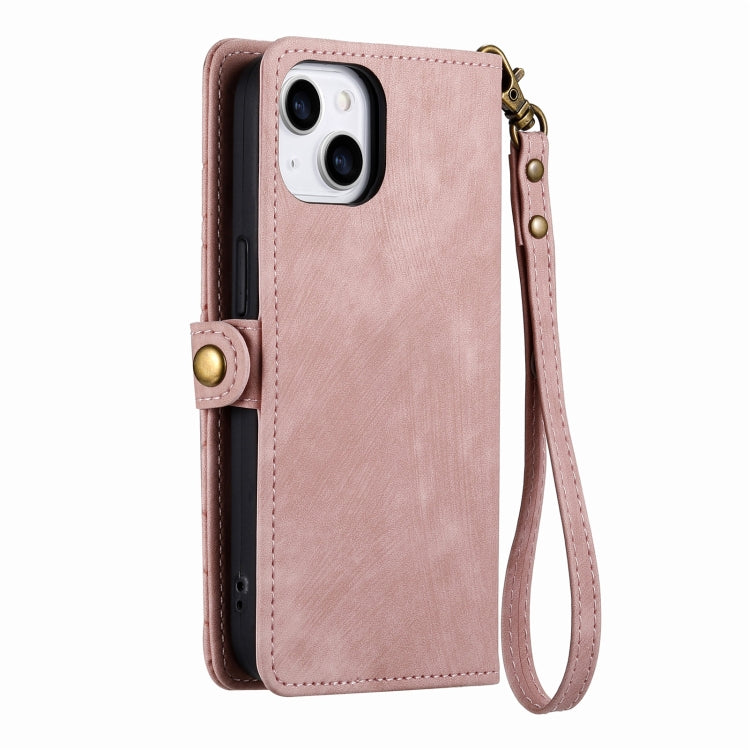 For iPhone 13 Geometric Zipper Wallet Side Buckle Leather Phone Case(Pink) - free shipping - PMC TechLife - Order now!