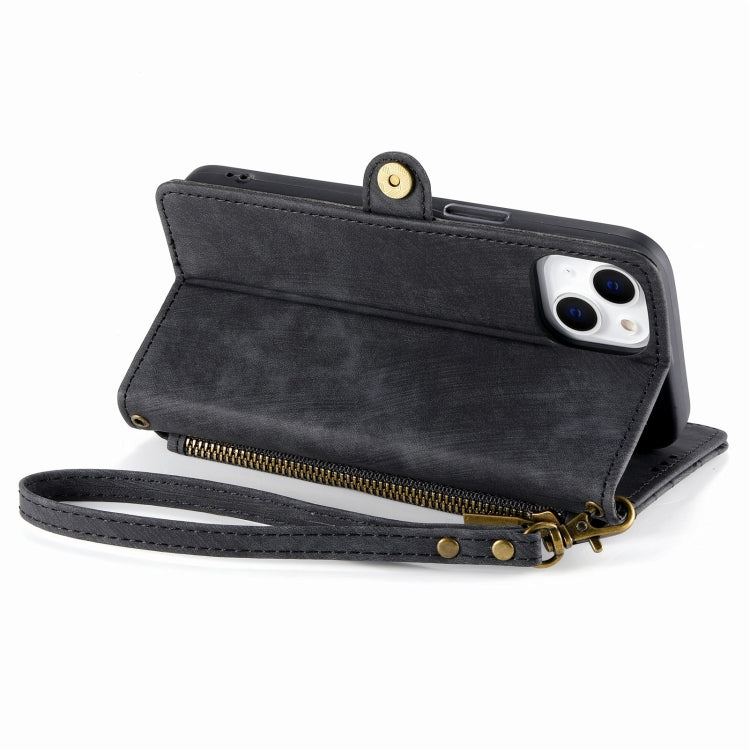 For iPhone 13 Pro Max Geometric Zipper Wallet Side Buckle Leather Phone Case(Black) - free shipping - PMC TechLife - Order now!
