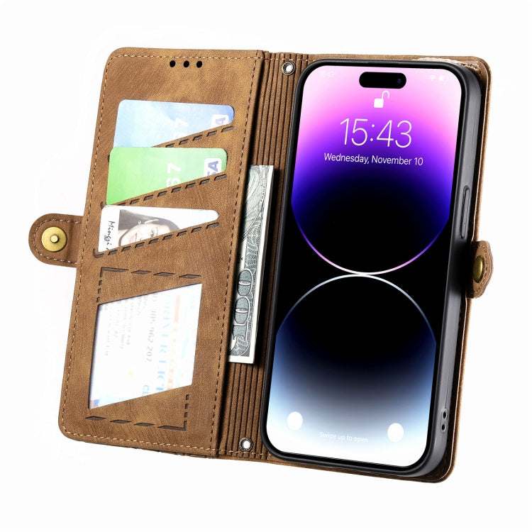 For iPhone 11 Pro Max Geometric Zipper Wallet Side Buckle Leather Phone Case(Brown) - free shipping - PMC TechLife - Order now!
