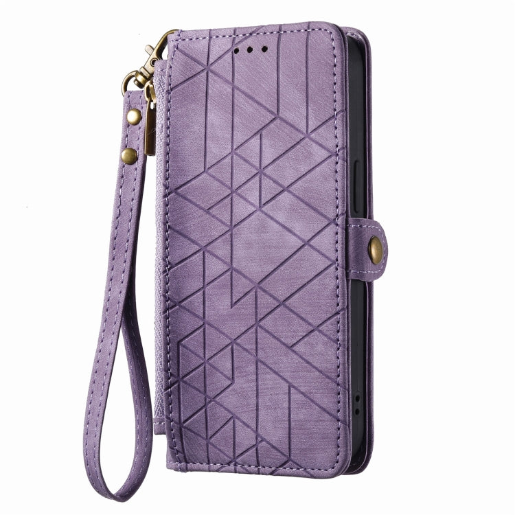For iPhone 11 Pro Max Geometric Zipper Wallet Side Buckle Leather Phone Case(Purple) - free shipping - PMC TechLife - Order now!