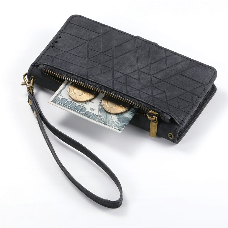 For iPhone 15 Geometric Zipper Wallet Side Buckle Leather Phone Case(Black) - free shipping - PMC TechLife - Order now!