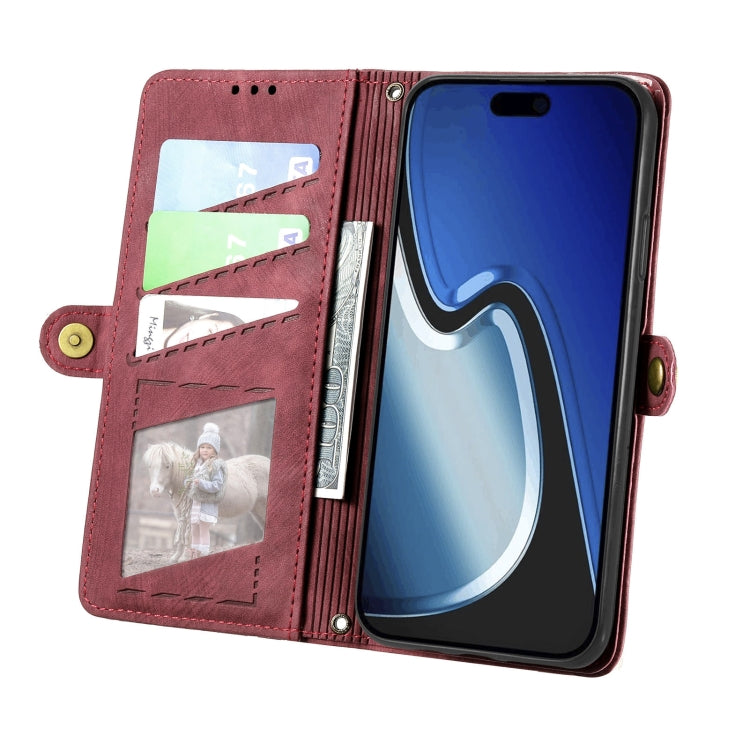 For iPhone 15 Pro Geometric Zipper Wallet Side Buckle Leather Phone Case(Red) - free shipping - PMC TechLife - Order now!