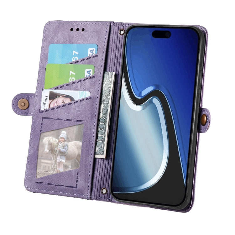For iPhone 15 Plus Geometric Zipper Wallet Side Buckle Leather Phone Case(Purple) - free shipping - PMC TechLife - Order now!
