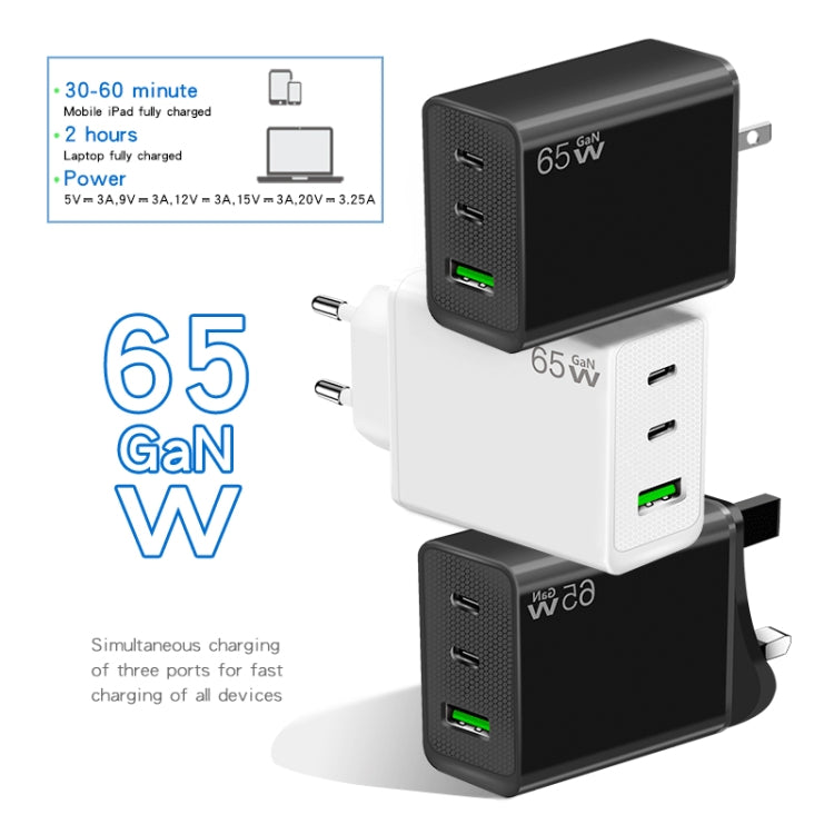 GaN PD65W Type-C x 2 + USB3.0 Laptop Adapter ,EU Plug(Black) - free shipping - PMC Jewellery - Order now!