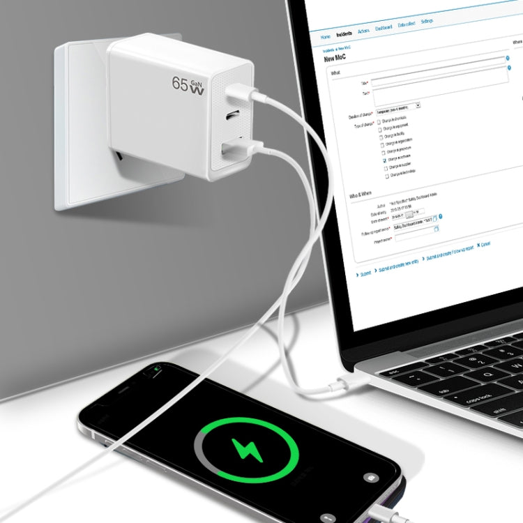 GaN PD65W Type-C x 2 + USB3.0 Laptop Adapter ,EU Plug(White) - free shipping - PMC Jewellery - Order now!