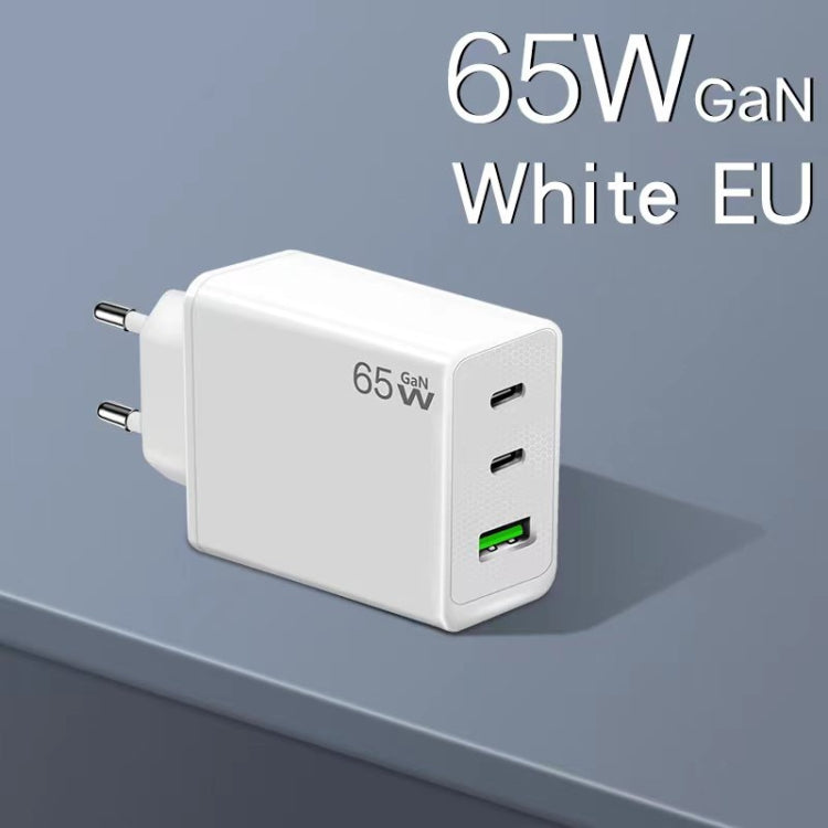 GaN PD65W Type-C x 2 + USB3.0 Charger with Type-C to Type-C Data Cable ,EU Plug(White) - free shipping - PMC Jewellery - Order now!