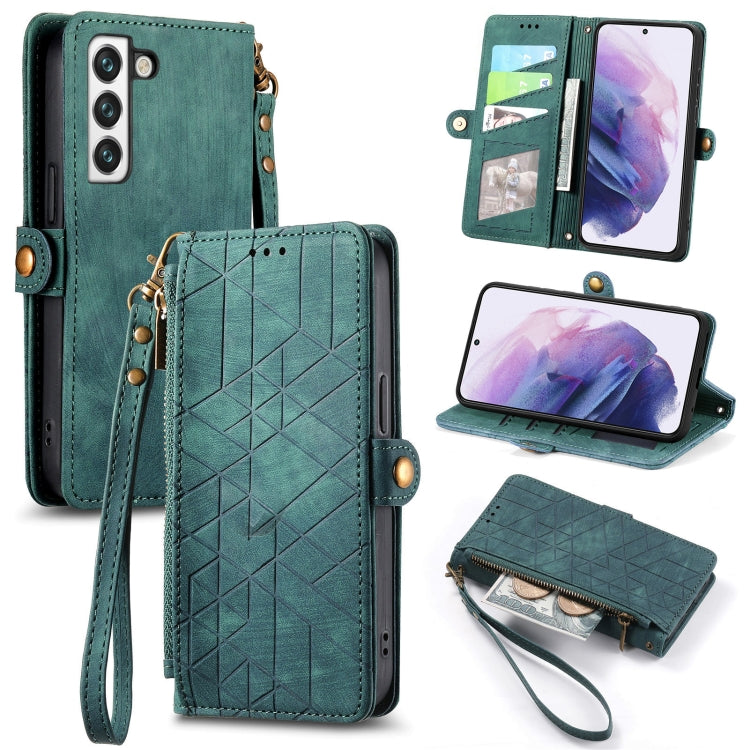 For Samsung Galaxy S22+ 5G Geometric Zipper Wallet Side Buckle Leather Phone Case(Green) - free shipping - PMC TechLife - Order now!