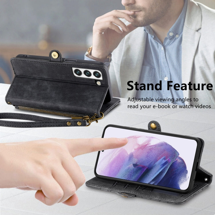 For Samsung Galaxy S21 5G Geometric Zipper Wallet Side Buckle Leather Phone Case(Black) - free shipping - PMC TechLife - Order now!