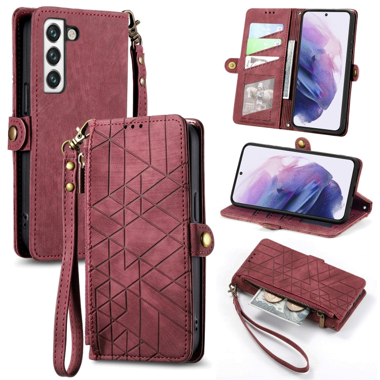 For Samsung Galaxy S21+ 5G Geometric Zipper Wallet Side Buckle Leather Phone Case(Red) - free shipping - PMC TechLife - Order now!