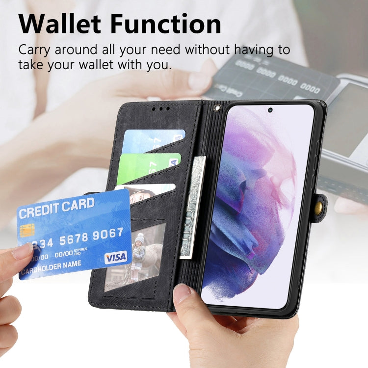 For Samsung Galaxy S21+ 5G Geometric Zipper Wallet Side Buckle Leather Phone Case(Black) - free shipping - PMC TechLife - Order now!