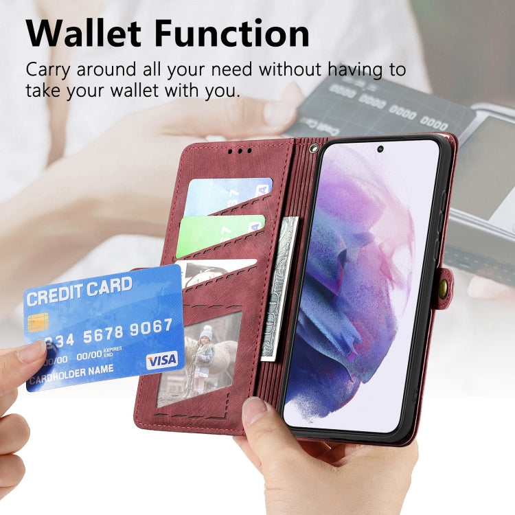 For Samsung Galaxy S21 FE 5G Geometric Zipper Wallet Side Buckle Leather Phone Case(Red) - free shipping - PMC TechLife - Order now!